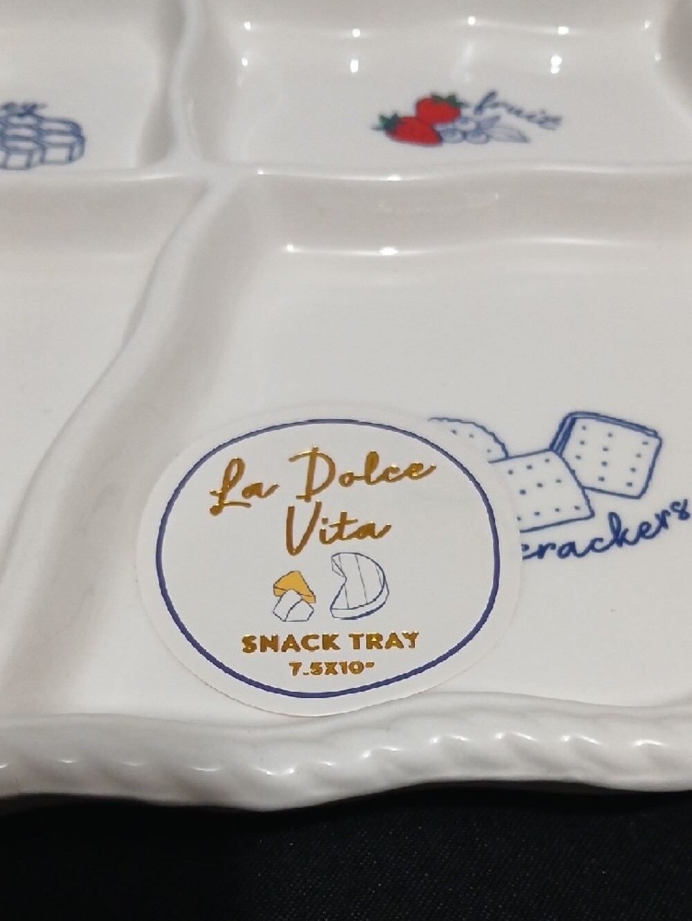 Dolce Vita Cream Ceramic Sectioned Appetizer Platter with Food Illustrations NWT - Picture 2 of 9